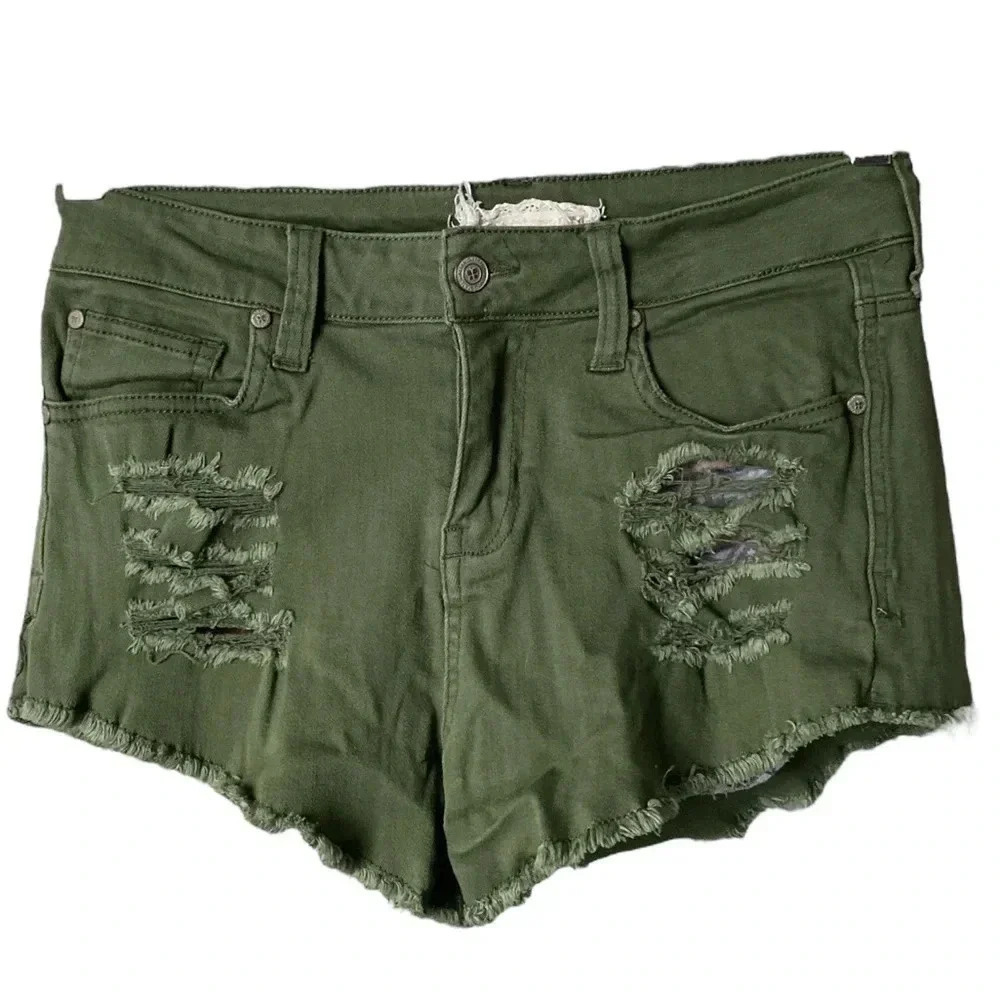 ALTAR'D STATE | Olive Green Distressed Fun Denim Shorts Size 28